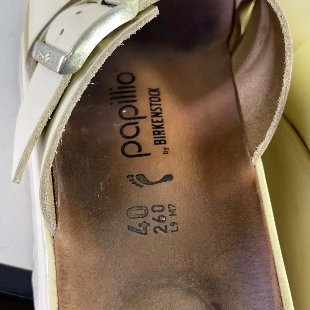Birkenstock Papillio Almina Platform Sandal‎ Ecru Ivory Leather Women 40 EU/9 US